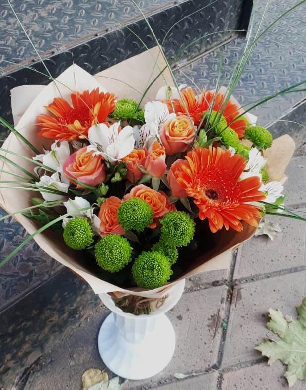 Букет цветов из: Герберы, Хризантемы, Альстромерии и Розы в Шилово
