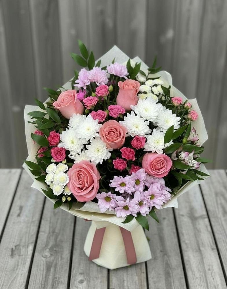 Букет цветов из: Альстромерии, Гвоздики, Розы и Хризантемы в Шилово