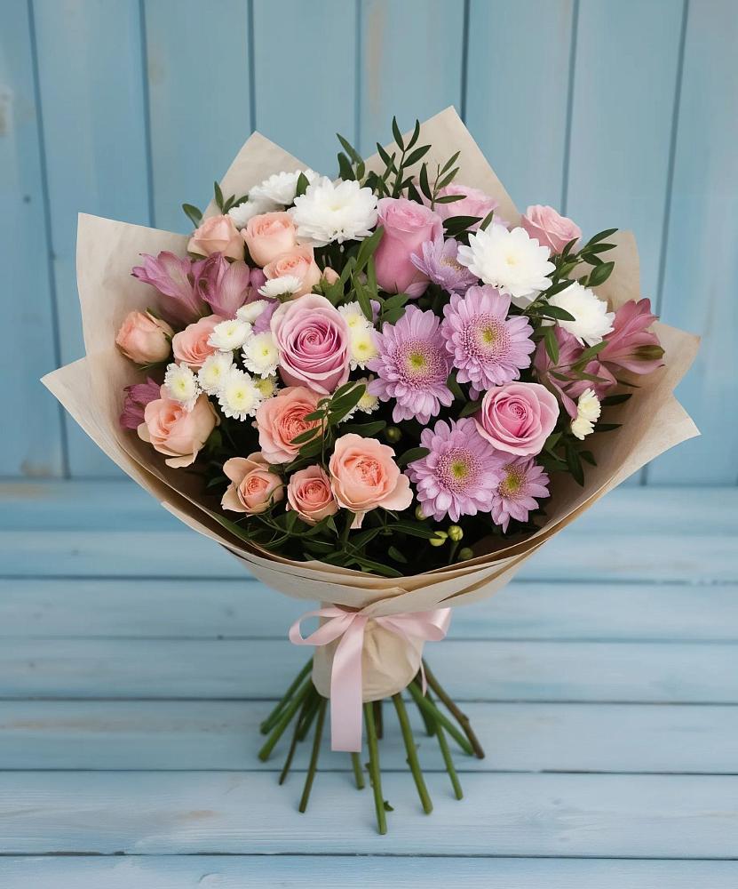 Букет цветов из: Хризантемы, Розы и Альстромерии в Шилово