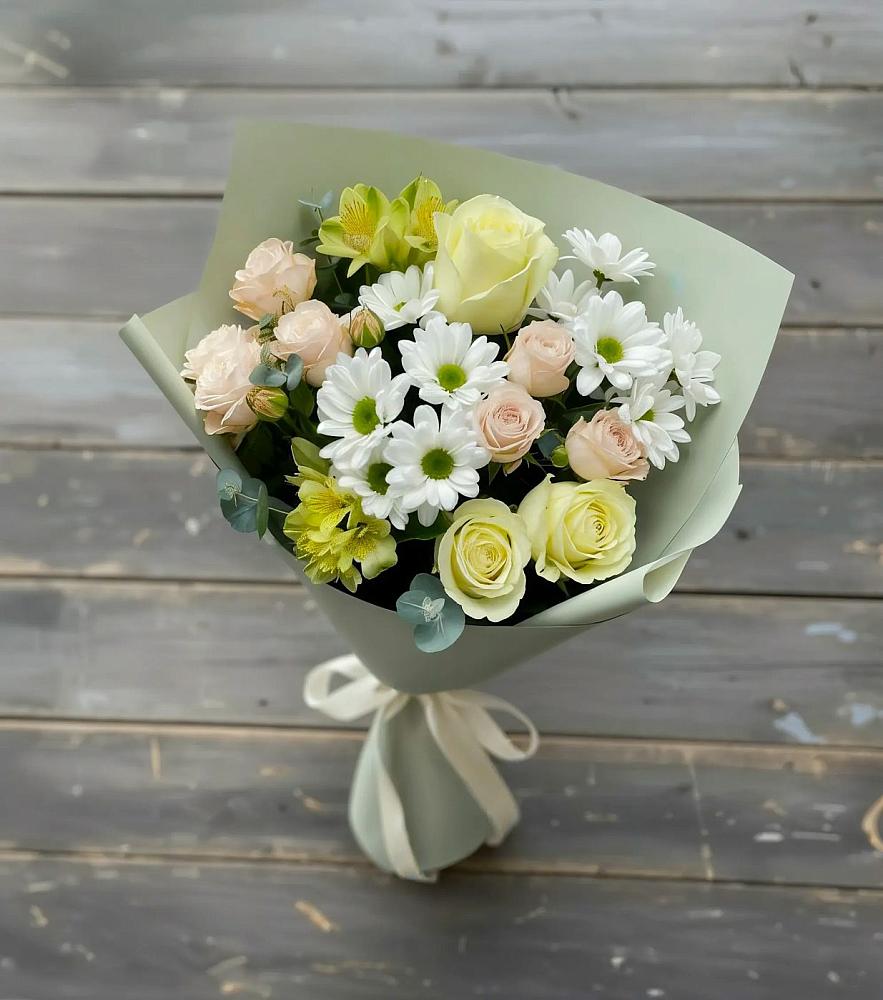 Букет цветов из: Альстромерии, Розы и Хризантемы в Шилово