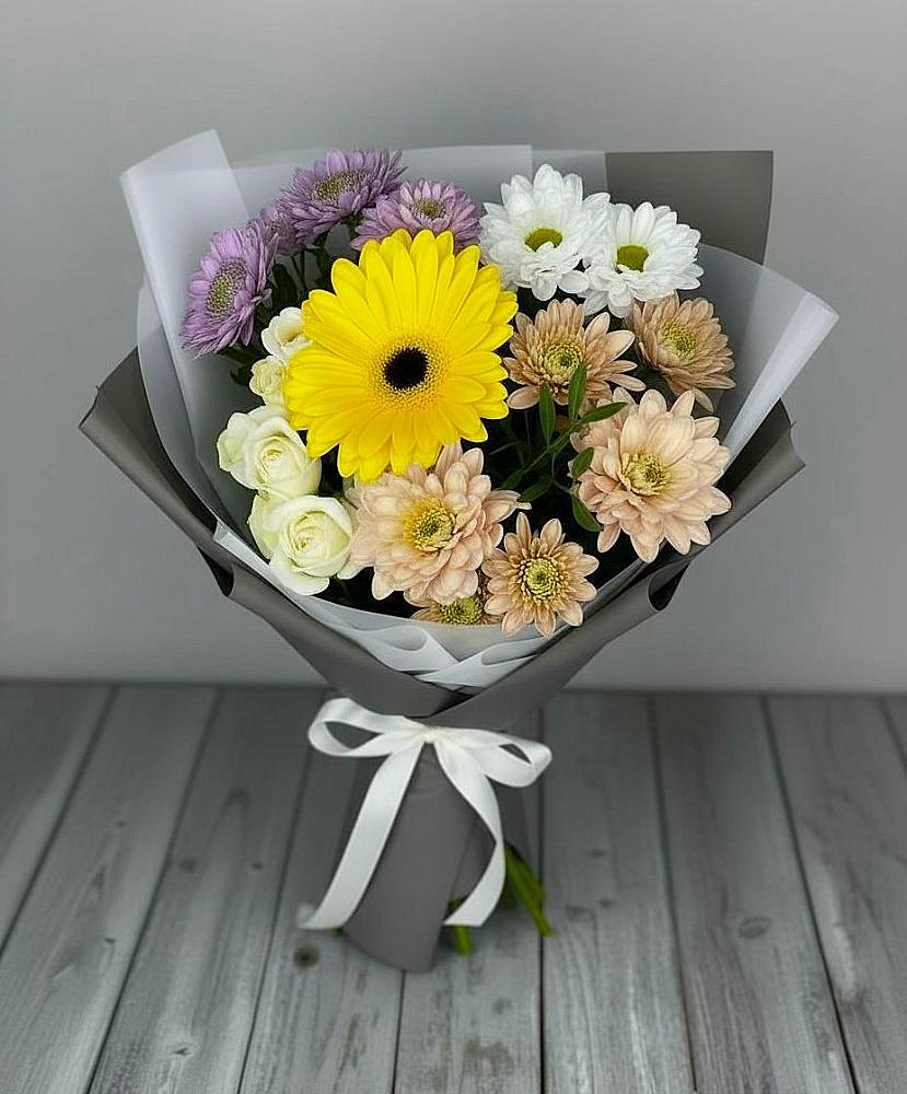 Букет цветов из: Розы, Герберы и Хризантемы в Шилово