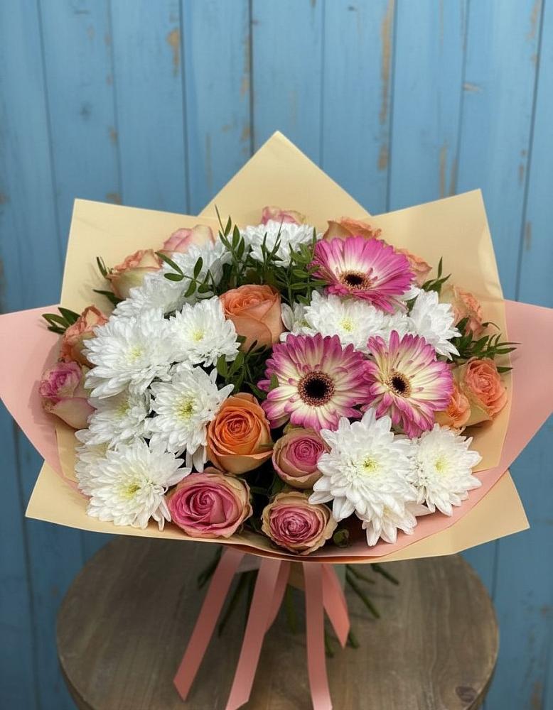 Букет цветов из: Розы, Герберы и Хризантемы в Шилово