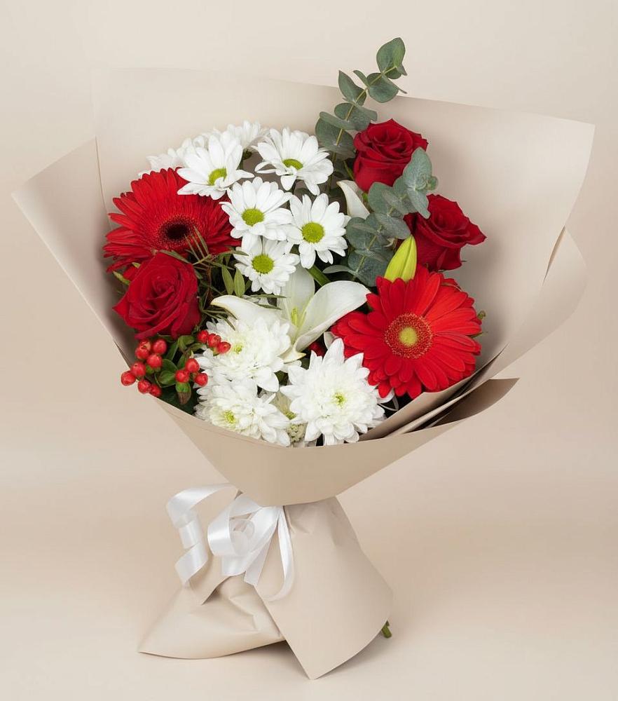 Букет цветов из: Розы, Хризантемы, Герберы и Лилии в Шилово