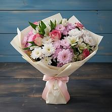 Букет цветов из:  Хризантемы, Альстромерии и Розы в Шилово