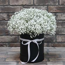 Цветочная композиция из Гипсофила в шляпной коробке в Шилово