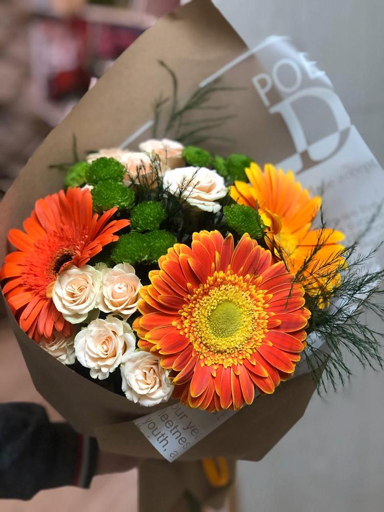 Букет цветов из: Герберы, Хризантемы и Розы в Шилово